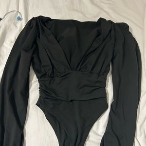 Black long sleeve v cut body suit